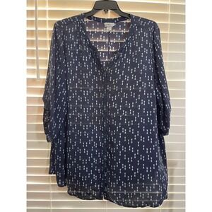 Catherine's blouse, sheer, blue with green design 3X 26-28